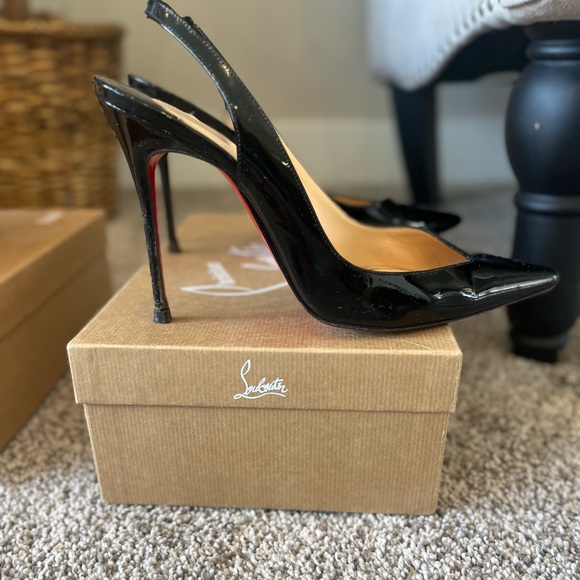 CHRISTIAN LOUBOITIN Black Patent Leather Slingback “Fleuve 100mm” - Size 38 - Picture 3 of 10